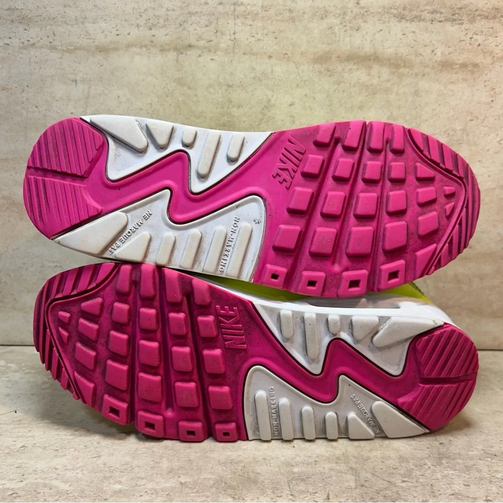 Nike Air Max 90 Leather‎ Volt Fire Pink GS CW5795-700 YOUTH 6Y Womens 7.5 Shoes